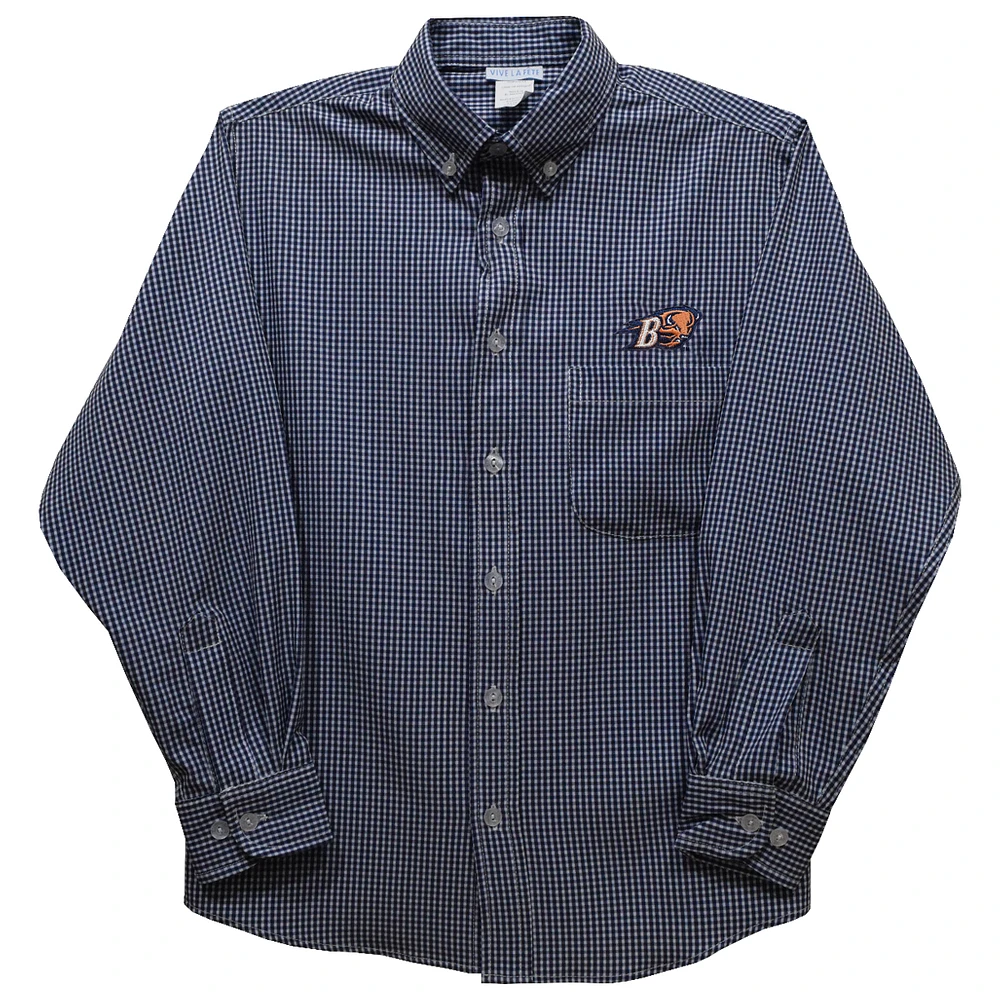 Toddler Vive La Fete Navy Bucknell Bison Gingham Button-Down Long Sleeve Shirt