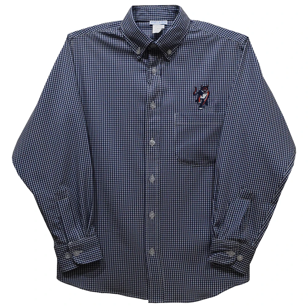 Toddler Vive La Fete Navy Columbus State Cougars Gingham Button-Down Long Sleeve Shirt