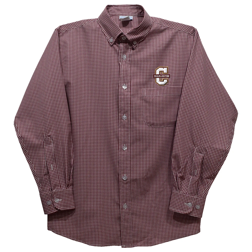 Toddler Vive La Fete Maroon Charleston Cougars Gingham Button-Down Long Sleeve Shirt