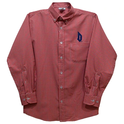 Toddler Vive La Fete Red Duquesne Dukes Gingham Button-Down Long Sleeve Shirt