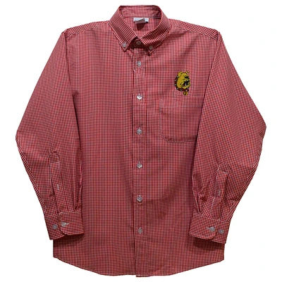 Toddler Vive La Fete Crimson Ferris State Bulldogs Gingham Button-Down Long Sleeve Shirt