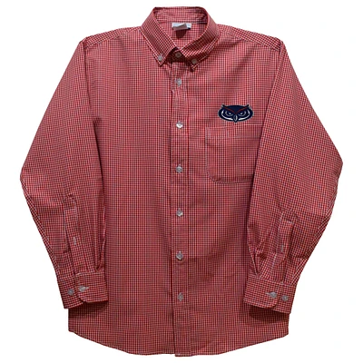 Toddler Vive La Fete Red Florida Atlantic Owls Gingham Button-Down Long Sleeve Shirt