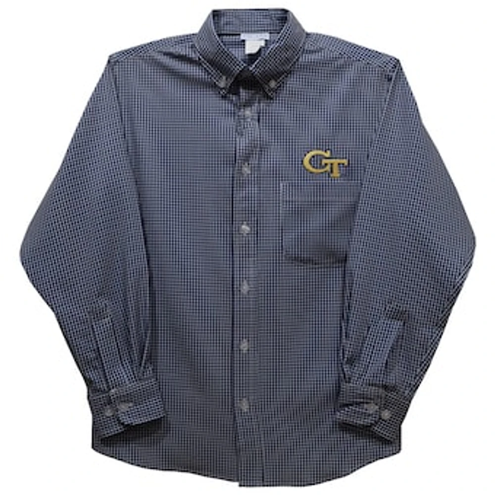 Toddler Vive La Fete Navy Georgia Tech Yellow Jackets Gingham Button-Down Long Sleeve Shirt