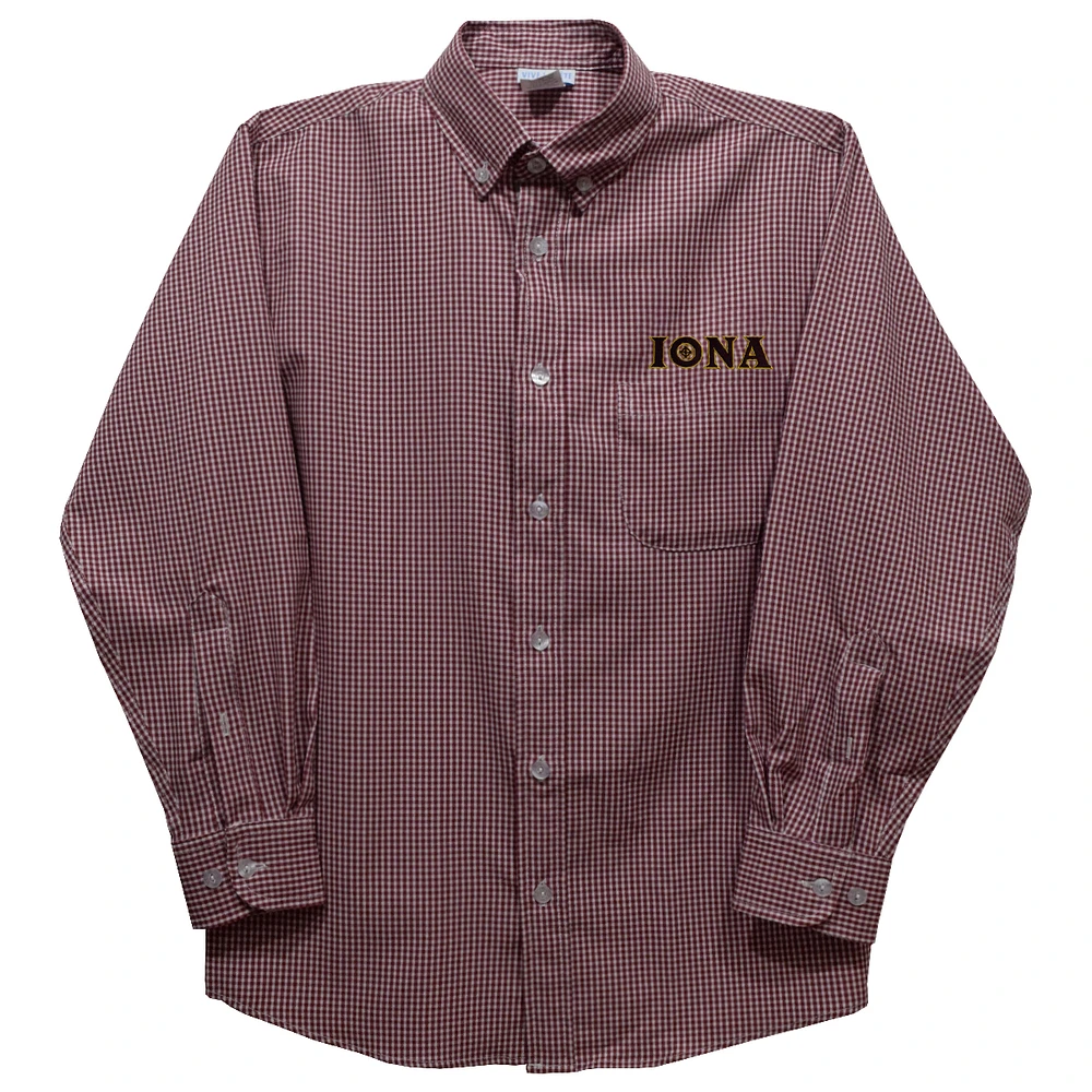 Toddler Vive La Fete Maroon Iona University Gaels Gingham Button-Down Long Sleeve Shirt