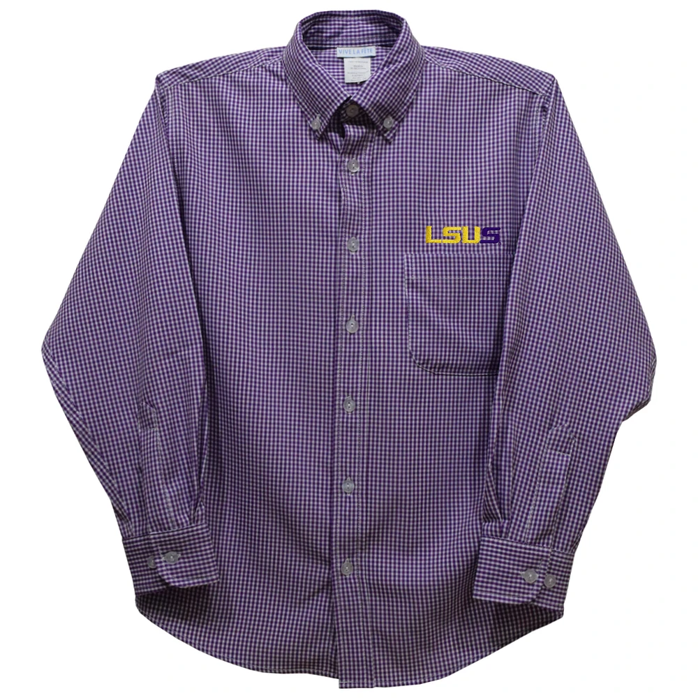 Toddler Vive La Fete Purple LSU Shreveport Pilots Gingham Button-Down Long Sleeve Shirt