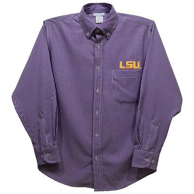 Toddler Vive La Fete Purple LSU Tigers Gingham Button-Down Long Sleeve Shirt