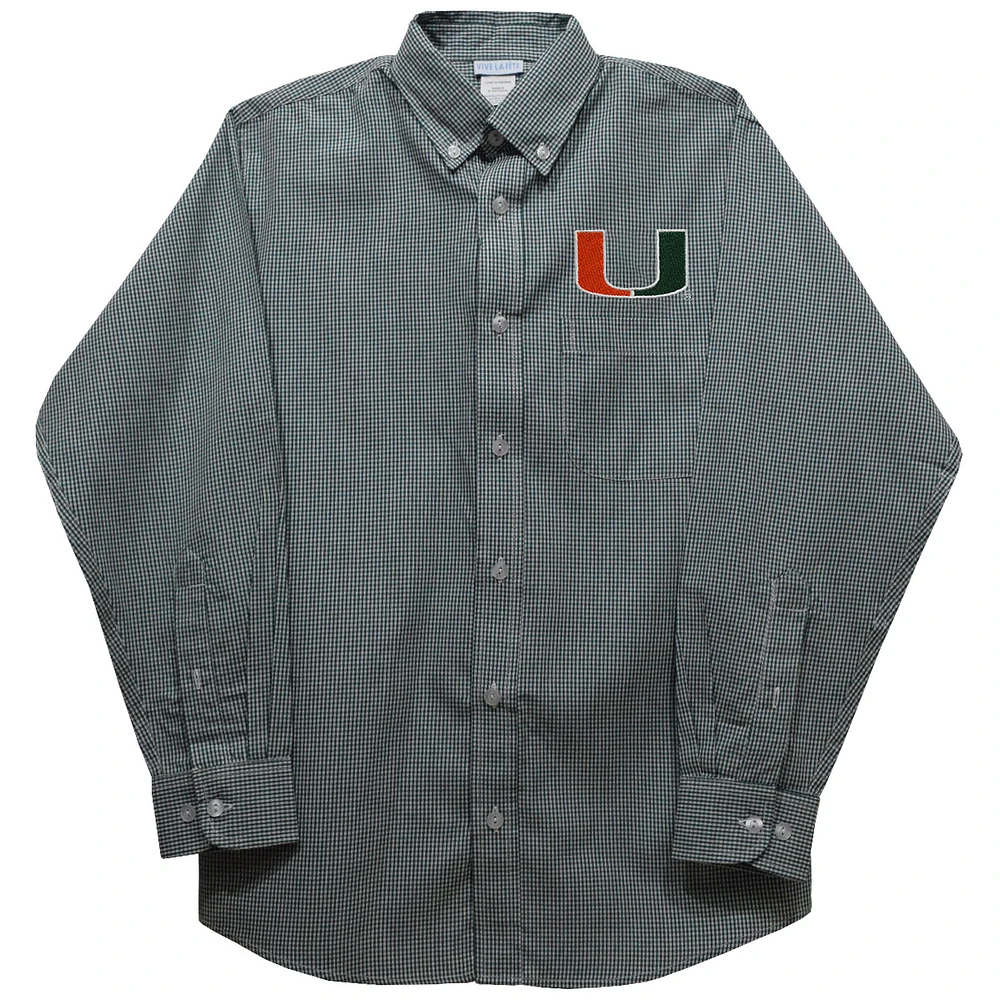 Toddler Vive La Fete Green Miami Hurricanes Gingham Button-Down Long Sleeve Shirt