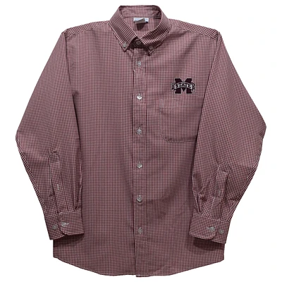 Toddler Vive La Fete Maroon Mississippi State Bulldogs Gingham Button-Down Long Sleeve Shirt