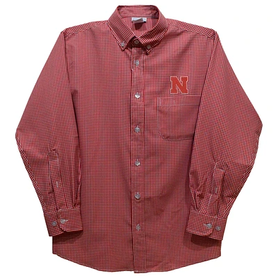 Toddler Vive La Fete Scarlet Nebraska Huskers Gingham Button-Down Long Sleeve Shirt
