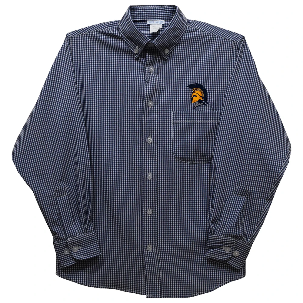 Toddler Vive La Fete Navy UNCG Spartans Gingham Button-Down Long Sleeve Shirt