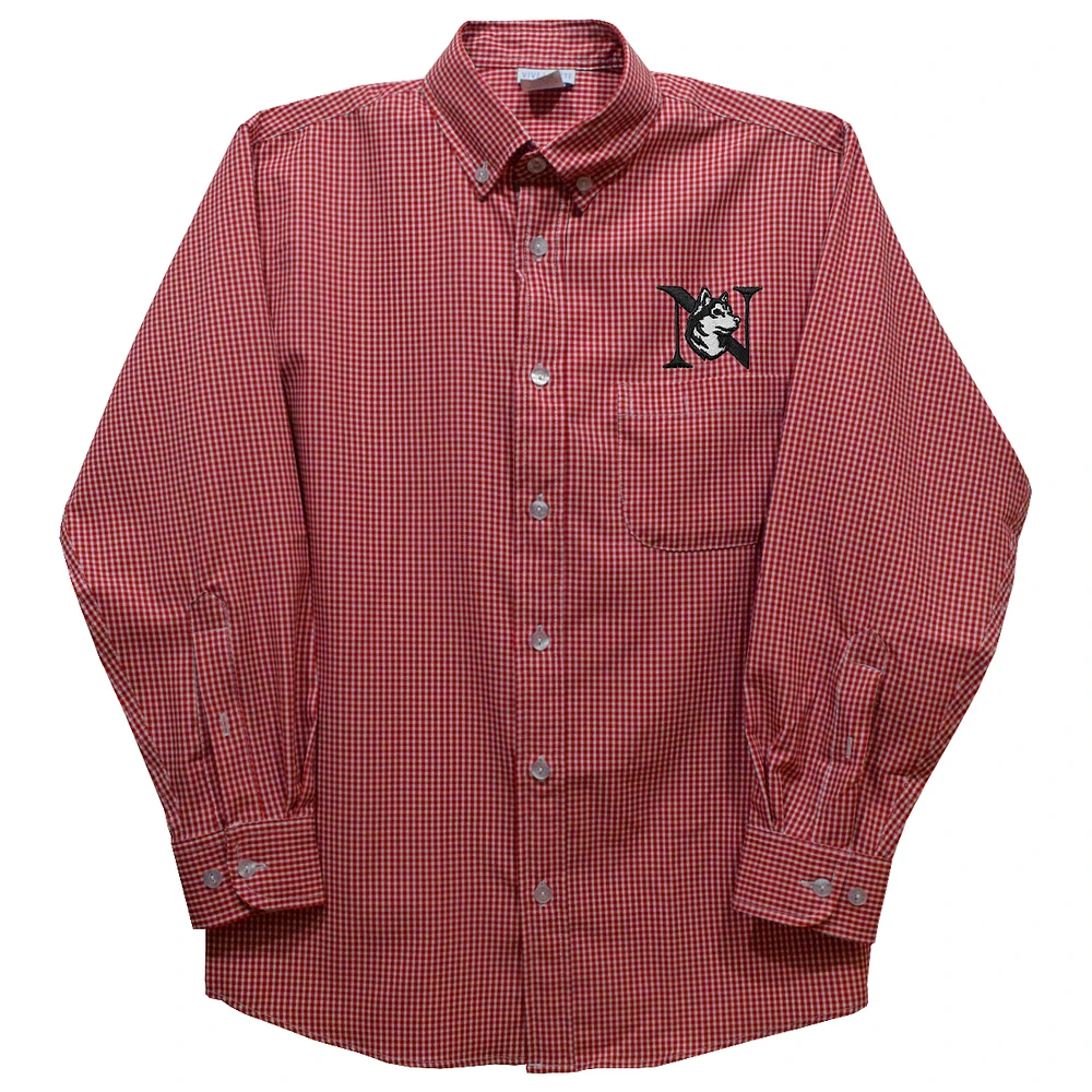 Toddler Vive La Fete Red Northeastern Huskies Gingham Button-Down Long Sleeve Shirt