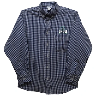 Toddler Vive La Fete Navy UNC Wilmington Seahawks Gingham Button-Down Long Sleeve Shirt