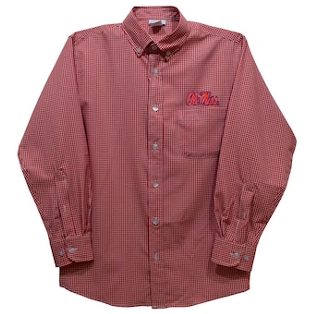 Toddler Vive La Fete Red Ole Miss Rebels Gingham Button-Down Long Sleeve Shirt