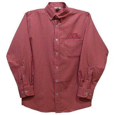 Toddler Vive La Fete Red Ole Miss Rebels Gingham Button-Down Long Sleeve Shirt