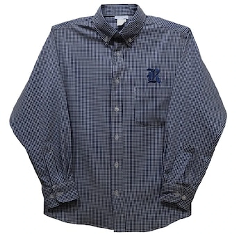 Toddler Vive La Fete Navy Rice Owls Gingham Button-Down Long Sleeve Shirt