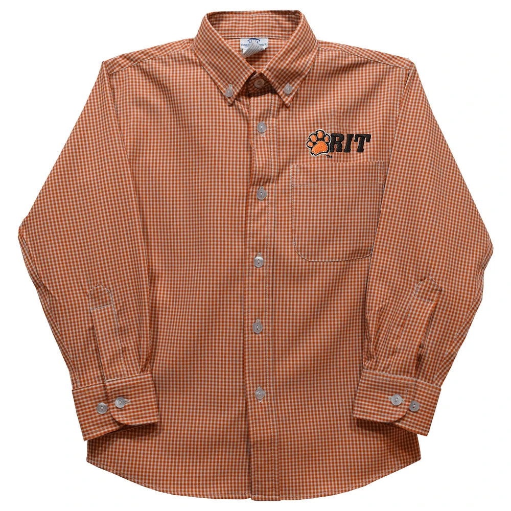 Toddler Vive La Fete Orange Rochester Institute of Technology Tigers Gingham Button-Down Long Sleeve Shirt