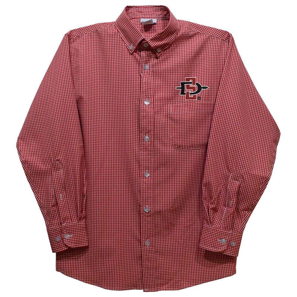 Toddler Vive La Fete Cardinal San Diego State Aztecs Gingham Button-Down Long Sleeve Shirt