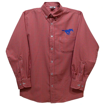 Toddler Vive La Fete Red SMU Mustangs Gingham Button-Down Long Sleeve Shirt