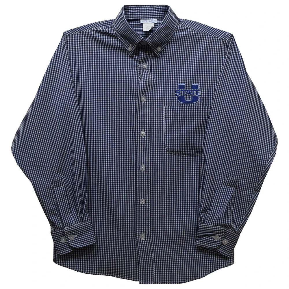 Toddler Vive La Fete Navy Utah State Aggies Gingham Button-Down Long Sleeve Shirt
