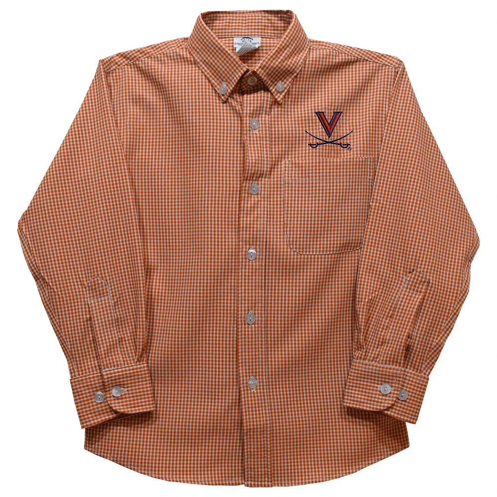 Toddler Vive La Fete Orange Virginia Cavaliers Gingham Button-Down Long Sleeve Shirt