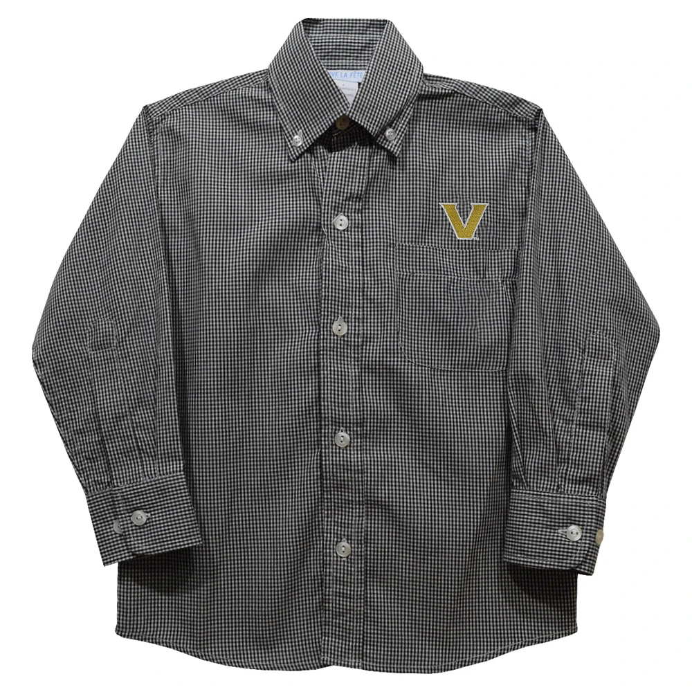 Toddler Vive La Fete Black Vanderbilt Commodores Gingham Button-Down Long Sleeve Shirt