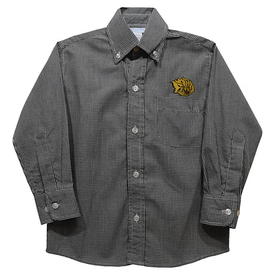 Youth Vive La Fete Black Arkansas Pine Bluff Golden Lions Gingham Button-Down Long Sleeve Shirt