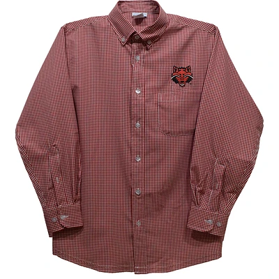 Youth Vive La Fete Scarlet Arkansas State Red Wolves Gingham Button-Down Long Sleeve Shirt