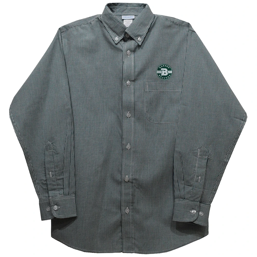 Youth Vive La Fete Green Babson Beavers Gingham Button-Down Long Sleeve Shirt