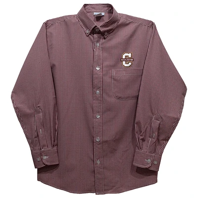 Youth Vive La Fete Maroon Charleston Cougars Gingham Button-Down Long Sleeve Shirt