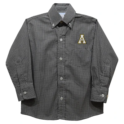 Youth Vive La Fete Black Appalachian State Mountaineers Gingham Button-Down Long Sleeve Shirt