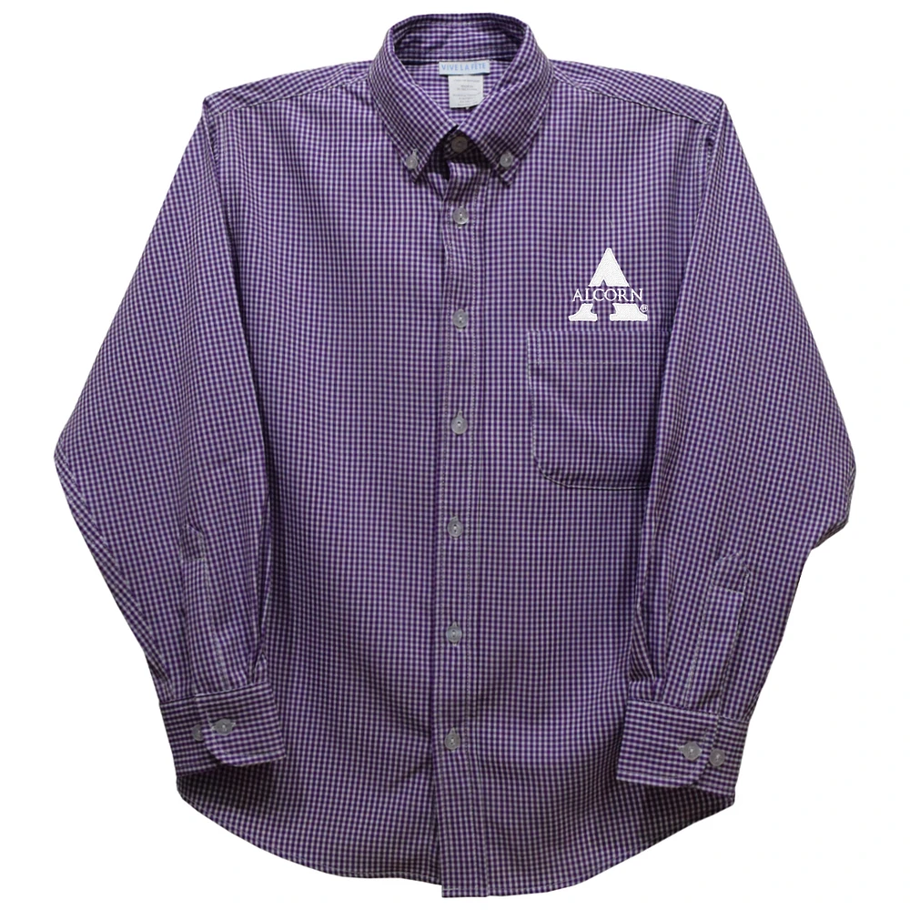 Youth Vive La Fete Purple Alcorn State Braves Gingham Button-Down Long Sleeve Shirt