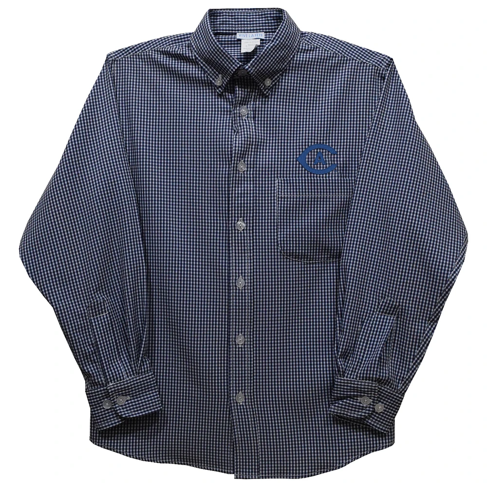 Youth Vive La Fete Navy UC Davis Aggies Gingham Button-Down Long Sleeve Shirt