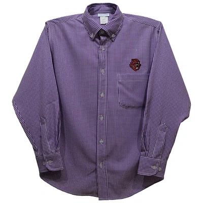 Youth Vive La Fete Purple City College of New York Beavers Gingham Button-Down Long Sleeve Shirt