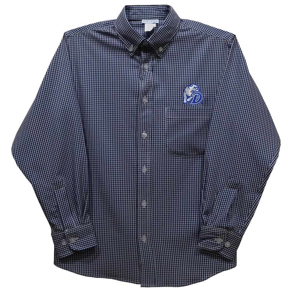 Youth Vive La Fete Navy Drake Bulldogs Gingham Button-Down Long Sleeve Shirt