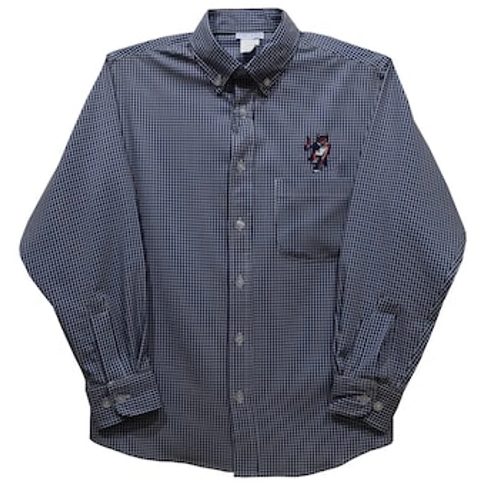 Youth Vive La Fete Navy Columbus State Cougars Gingham Button-Down Long Sleeve Shirt