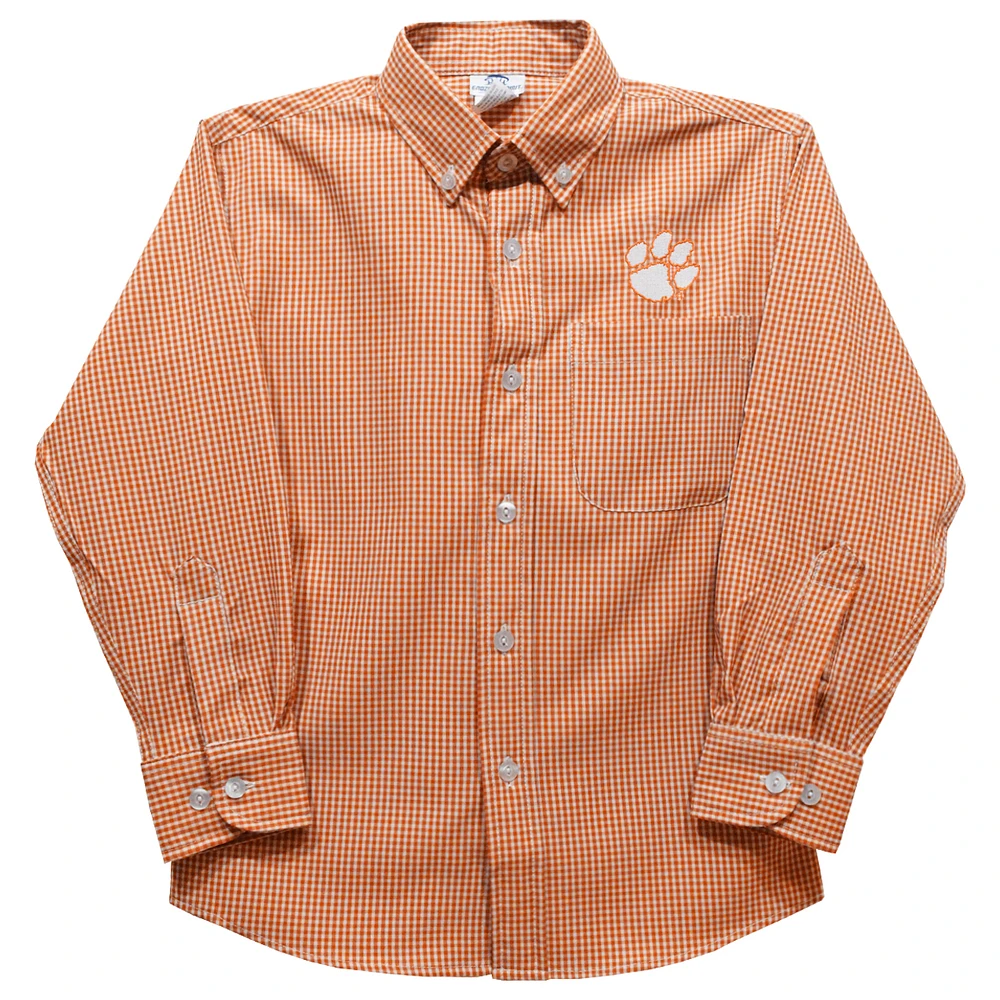 Youth Vive La Fete Orange Clemson Tigers Gingham Button-Down Long Sleeve Shirt