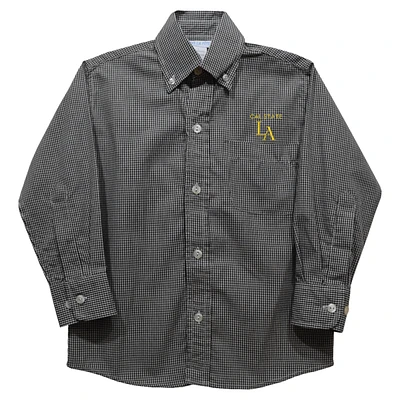 Youth Vive La Fete Black Cal State L.A. Golden Eagles Gingham Button-Down Long Sleeve Shirt