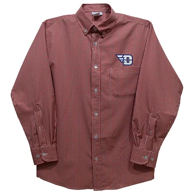 Youth Vive La Fete Red Dayton Flyers Gingham Button-Down Long Sleeve Shirt