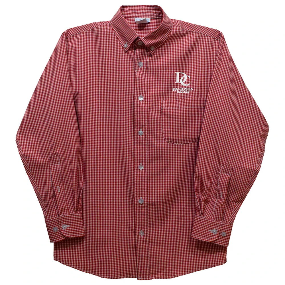 Youth Vive La Fete Red Davidson Wildcats Gingham Button-Down Long Sleeve Shirt