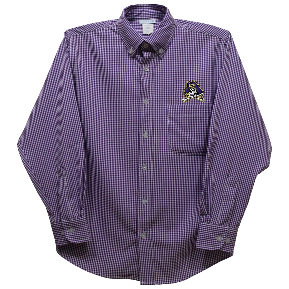 Youth Vive La Fete Purple ECU Pirates Gingham Button-Down Long Sleeve Shirt