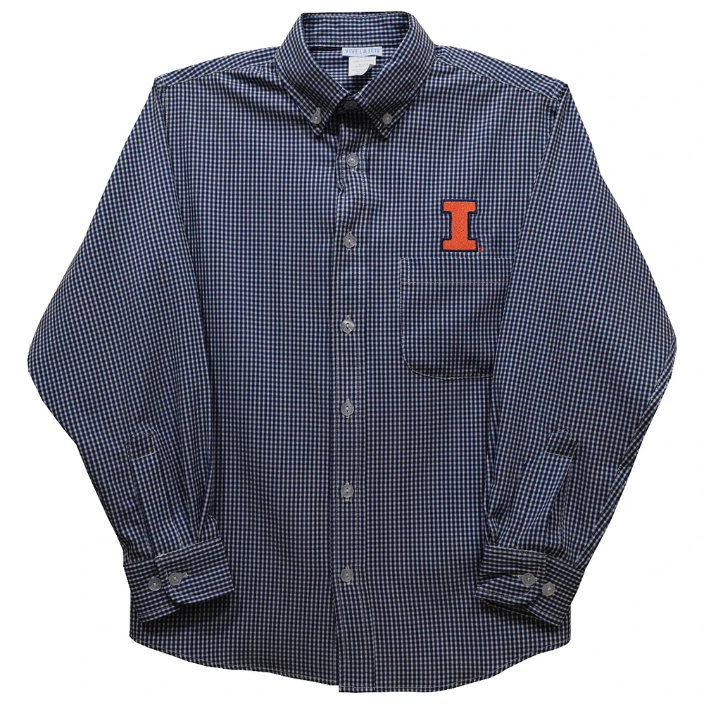 Youth Vive La Fete Navy Illinois Fighting Illini Gingham Button-Down Long Sleeve Shirt