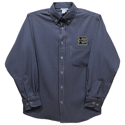 Youth Vive La Fete Navy ETSU Buccaneers Gingham Button-Down Long Sleeve Shirt