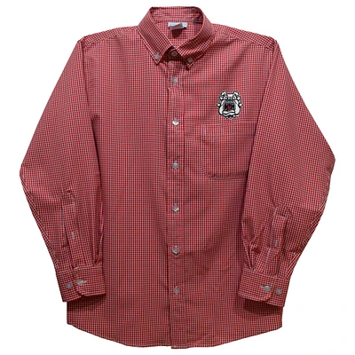 Youth Vive La Fete Red Fresno State Bulldogs Gingham Button-Down Long Sleeve Shirt