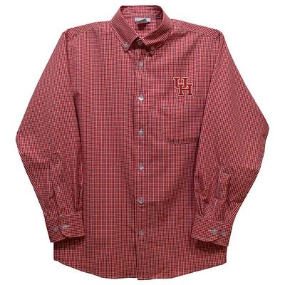 Youth Vive La Fete Red Houston Cougars Gingham Button-Down Long Sleeve Shirt