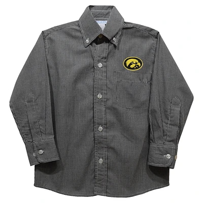 Youth Vive La Fete Black Iowa Hawkeyes Gingham Button-Down Long Sleeve Shirt