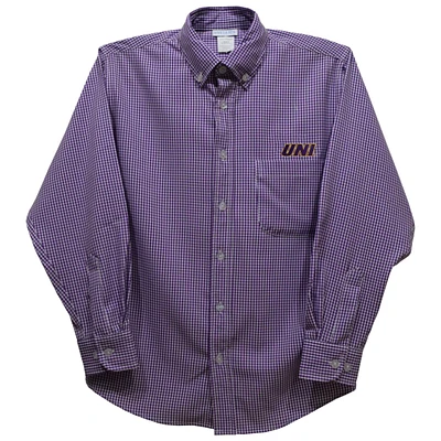 Youth Vive La Fete Purple Northern Iowa Panthers Gingham Button-Down Long Sleeve Shirt
