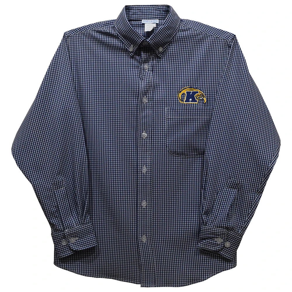 Youth Vive La Fete Navy Kent State Golden Flashes Gingham Button-Down Long Sleeve Shirt