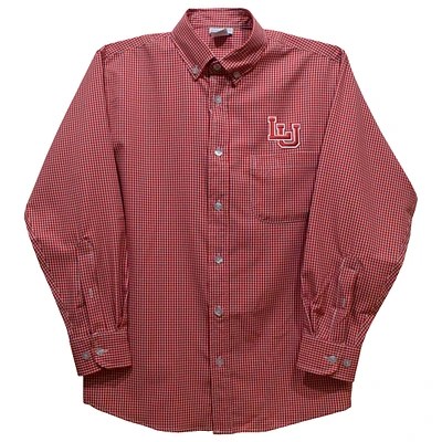 Youth Vive La Fete Red Lamar Cardinals Gingham Button-Down Long Sleeve Shirt