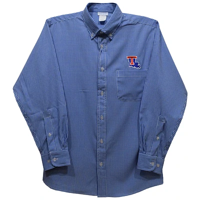 Youth Vive La Fete Royal Louisiana Tech Bulldogs Gingham Button-Down Long Sleeve Shirt