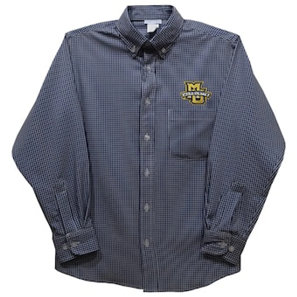 Youth Vive La Fete Navy Marquette Golden Eagles Gingham Button-Down Long Sleeve Shirt